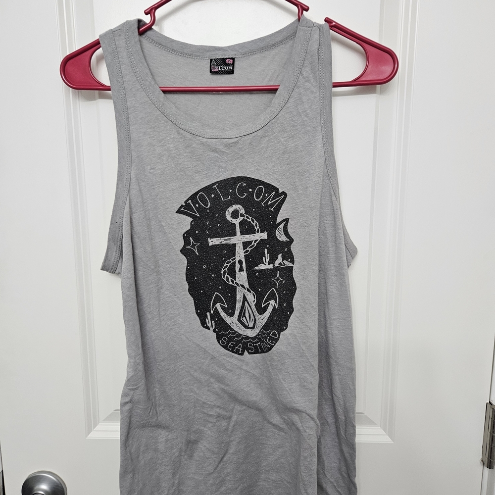 Volcom Gray Tank Top with Black Anchor Design